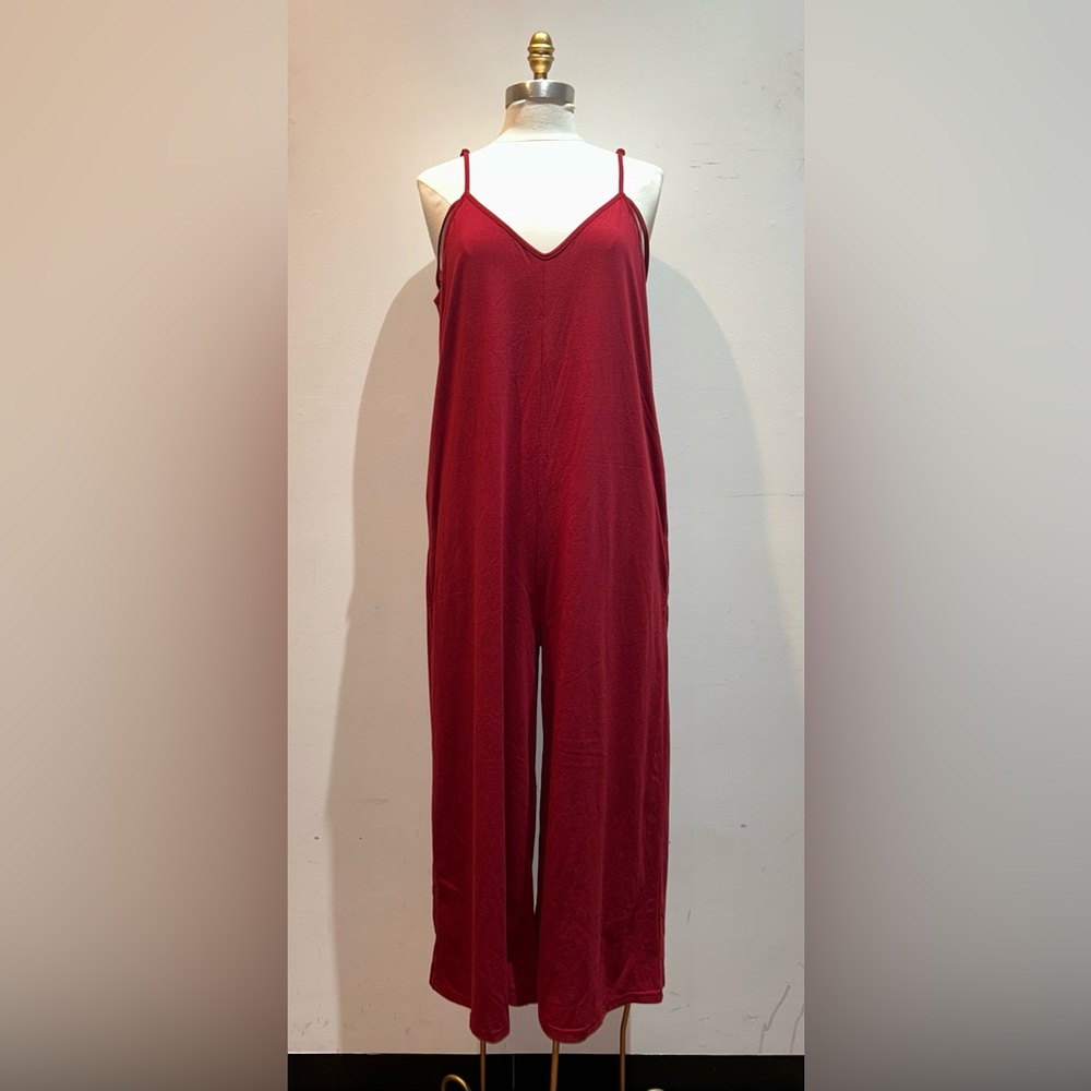 Red Spaghetti Strap Wide Leg Jumpsuit